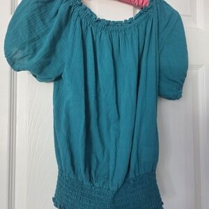 MICHAEL Michael Kors Teal Smocked Blouse